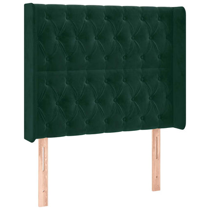 sengegavl med kanter 103x16x118/128 cm fløjl mørkegrøn