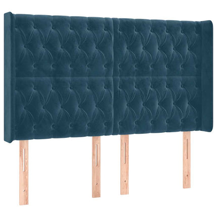 sengegavl med kanter 147x16x118/128 cm fløjl mørkeblå