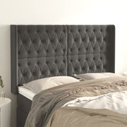 sengegavl med kanter 163x16x118/128 cm fløjl mørkegrå