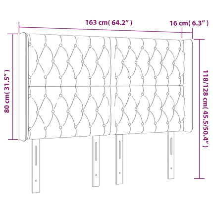 sengegavl med kanter 163x16x118/128 cm fløjl sort