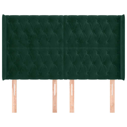 sengegavl med kanter 163x16x118/128 cm fløjl mørkegrøn