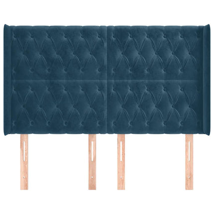 sengegavl med kanter 163x16x118/128 cm fløjl mørkeblå