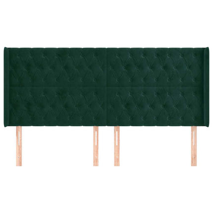 sengegavl med kanter 183x16x118/128 cm fløjl mørkegrøn