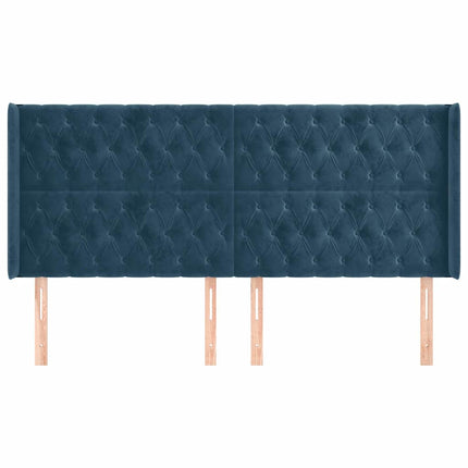 sengegavl med kanter 183x16x118/128 cm fløjl mørkeblå