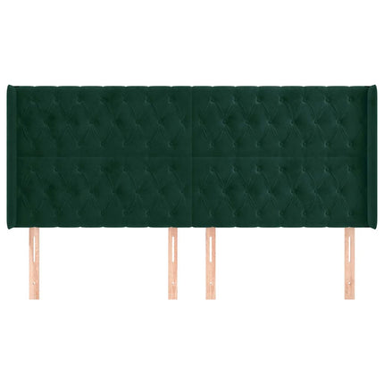 sengegavl med kanter 203x16x118/128 cm fløjl mørkegrøn