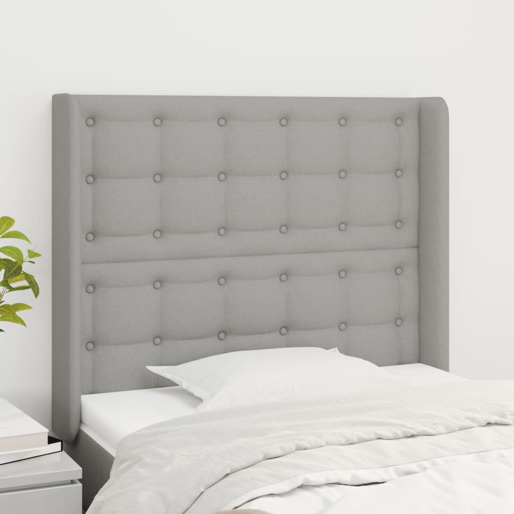 sengegavl med kanter 83x16x118/128 cm stof lysegrå