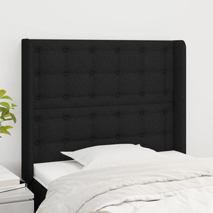 sengegavl med kanter 83x16x118/128 cm stof sort
