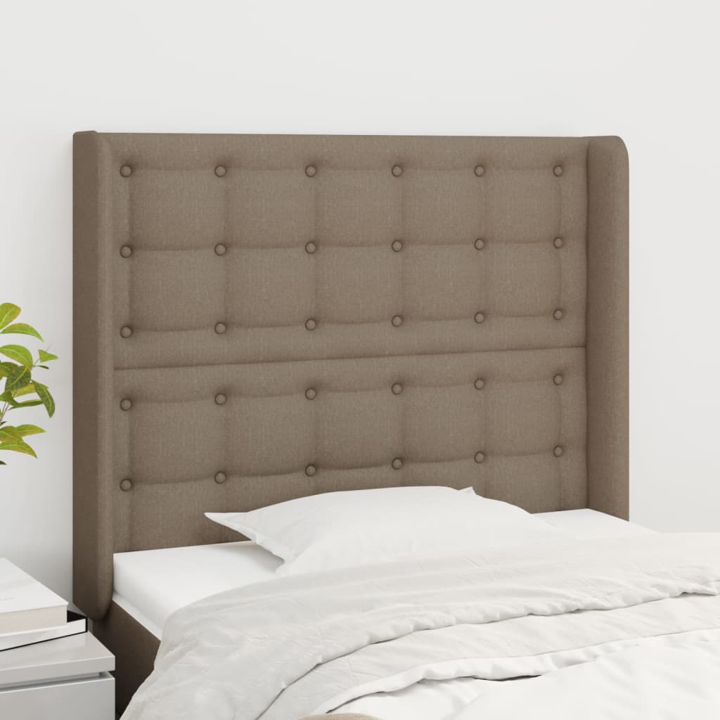 sengegavl med kanter 103x16x118/128 cm stof gråbrun