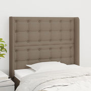 sengegavl med kanter 103x16x118/128 cm stof gråbrun
