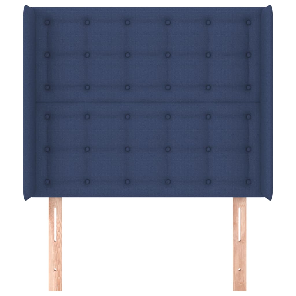 sengegavl med kanter 103x16x118/128 cm stof blå