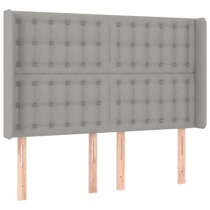 sengegavl med kanter 147x16x118/128 cm stof lysegrå