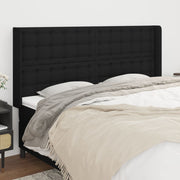 sengegavl med kanter 163x16x118/128 cm stof sort