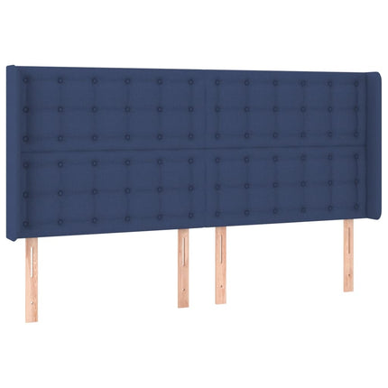 sengegavl med kanter 183x16x118/128 cm stof blå