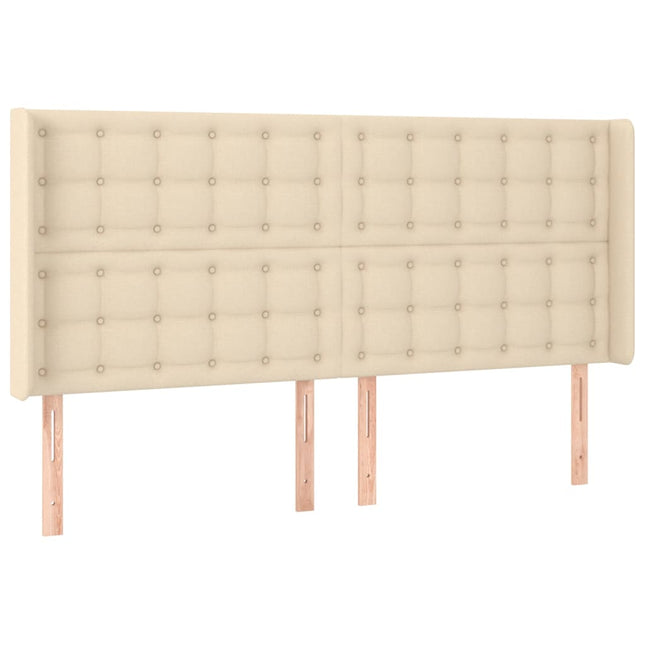 sengegavl med kanter 203x16x118/128 cm stof cremefarvet