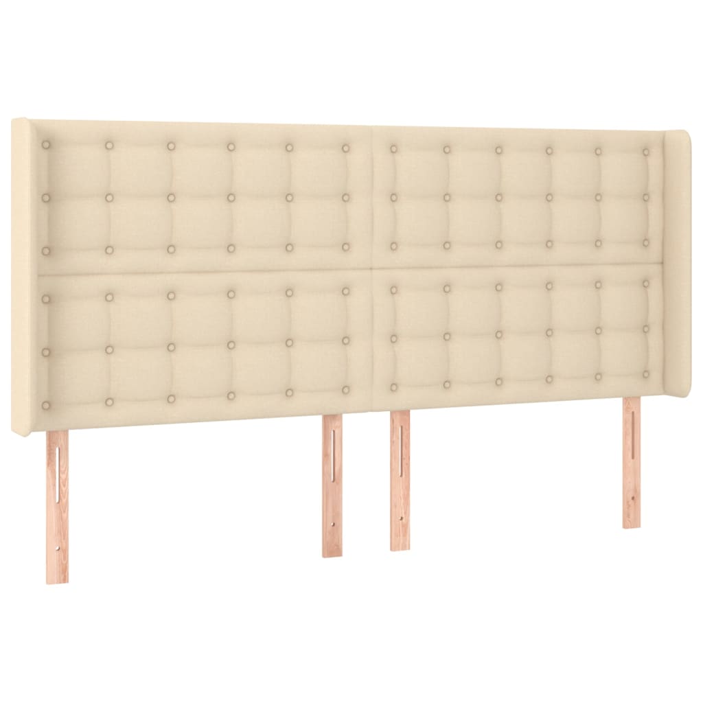 sengegavl med kanter 203x16x118/128 cm stof cremefarvet