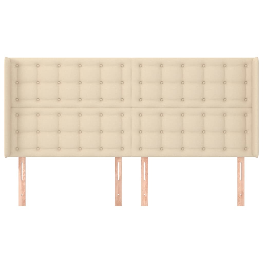 sengegavl med kanter 203x16x118/128 cm stof cremefarvet