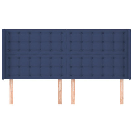 sengegavl med kanter 203x16x118/128 cm stof blå