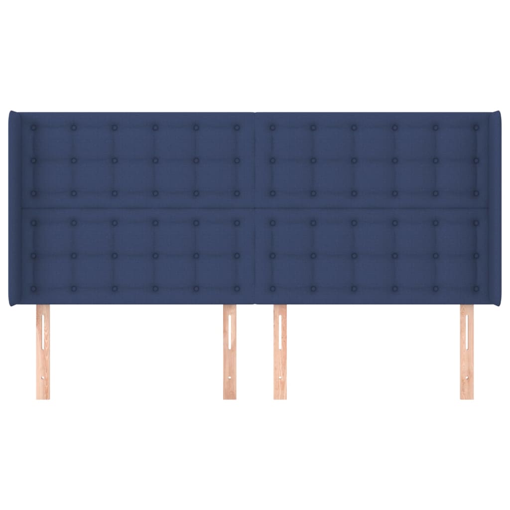 sengegavl med kanter 203x16x118/128 cm stof blå