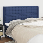 sengegavl med kanter 203x16x118/128 cm stof blå