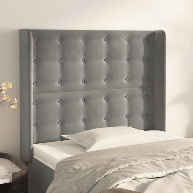 sengegavl med kanter 83x16x118/128 cm fløjl lysegrå