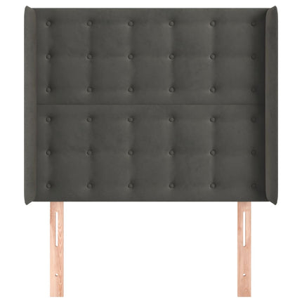 sengegavl med kanter 83x16x118/128 cm fløjl mørkegrå