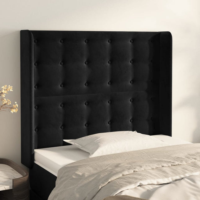 sengegavl med kanter 83x16x118/128 cm fløjl sort