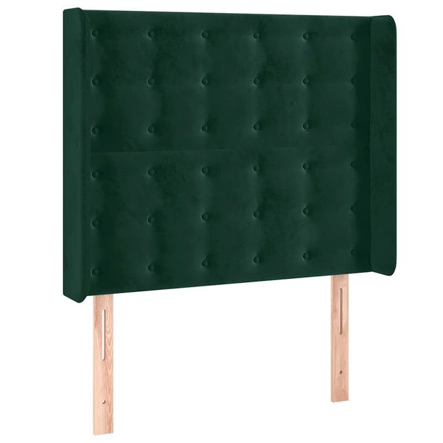 sengegavl med kanter 83x16x118/128 cm fløjl mørkegrøn