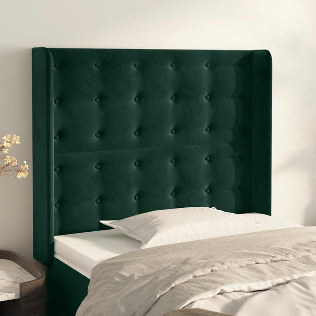 sengegavl med kanter 83x16x118/128 cm fløjl mørkegrøn