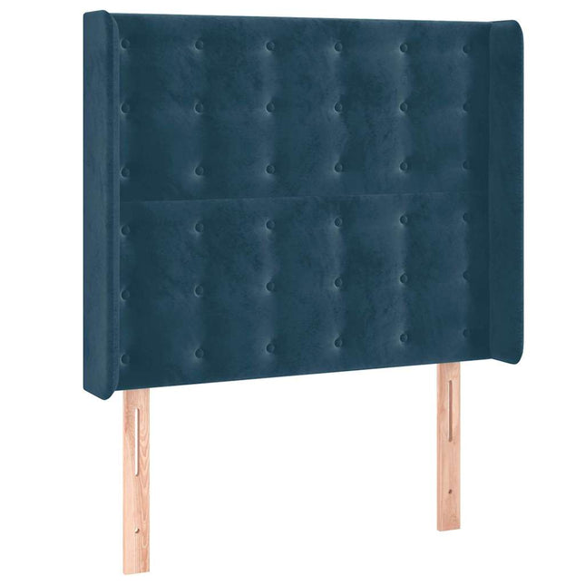 sengegavl med kanter 83x16x118/128 cm fløjl mørkeblå