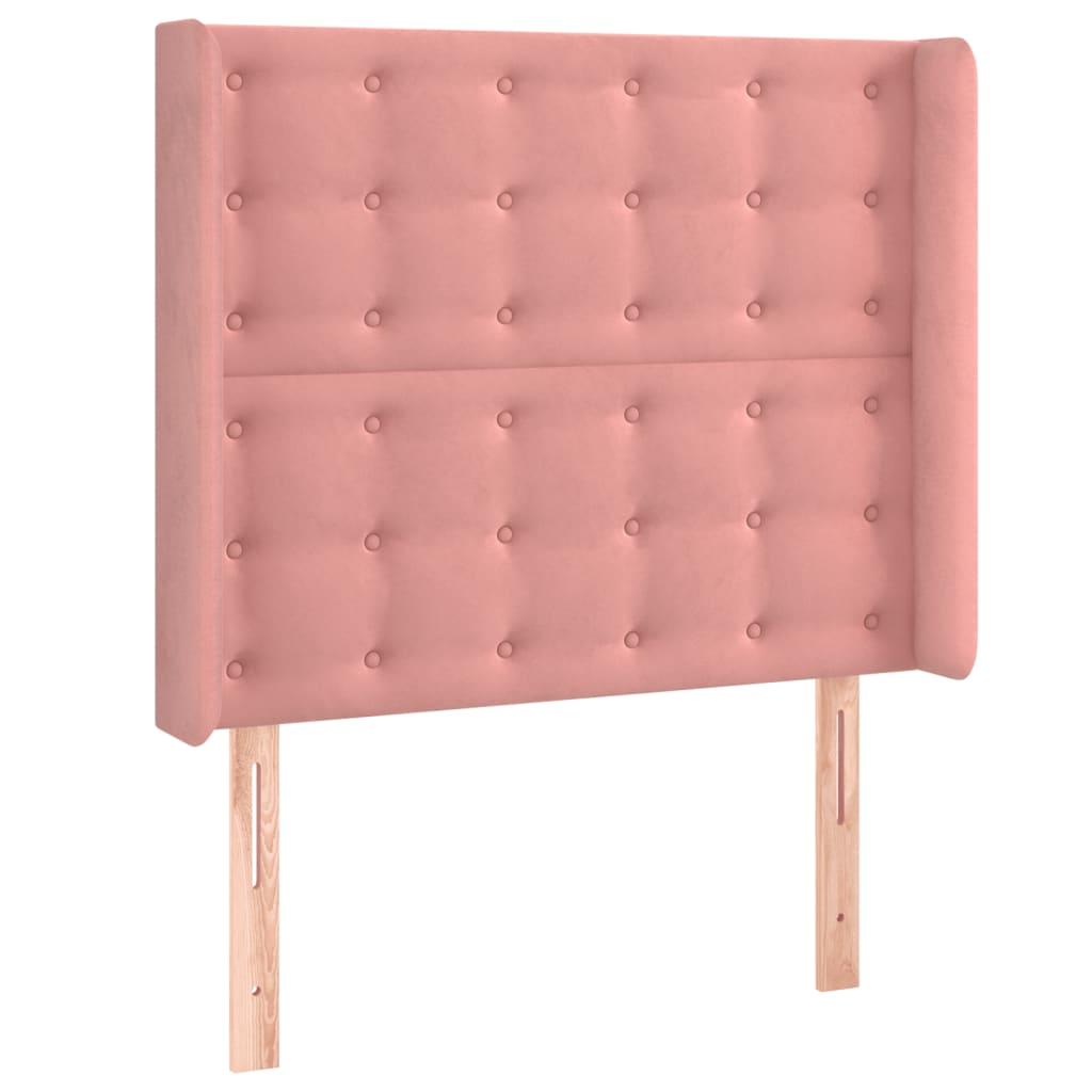 sengegavl med kanter 83x16x118/128 cm fløjl lyserød