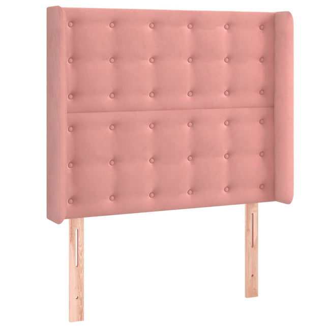sengegavl med kanter 83x16x118/128 cm fløjl lyserød