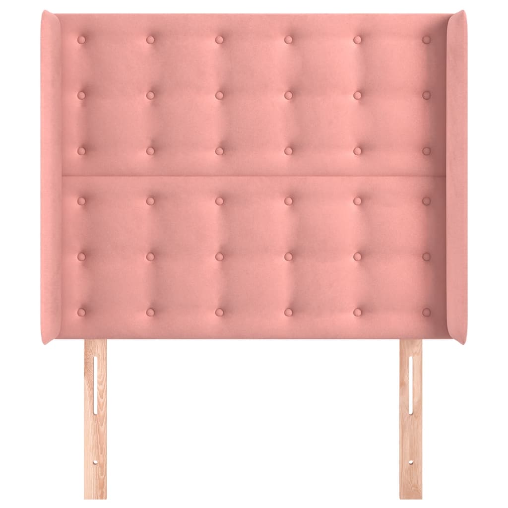 sengegavl med kanter 83x16x118/128 cm fløjl lyserød