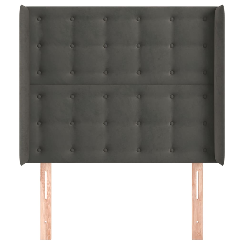 sengegavl med kanter 93x16x118/128 cm fløjl mørkegrå
