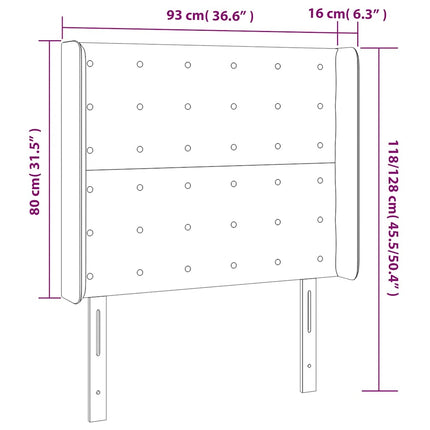 sengegavl med kanter 93x16x118/128 cm fløjl mørkeblå