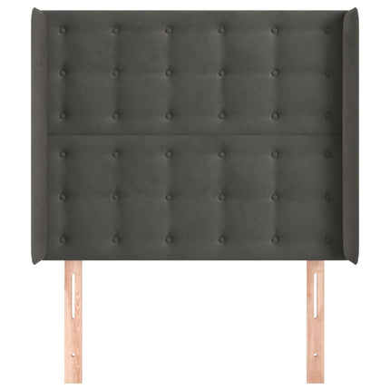 sengegavl med kanter 103x16x118/128 cm fløjl mørkegrå