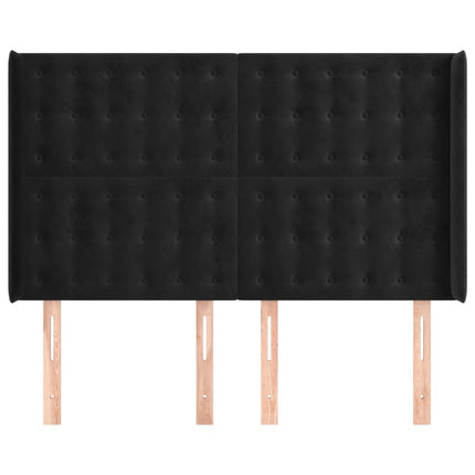 sengegavl med kanter 147x16x118/128 cm fløjl sort