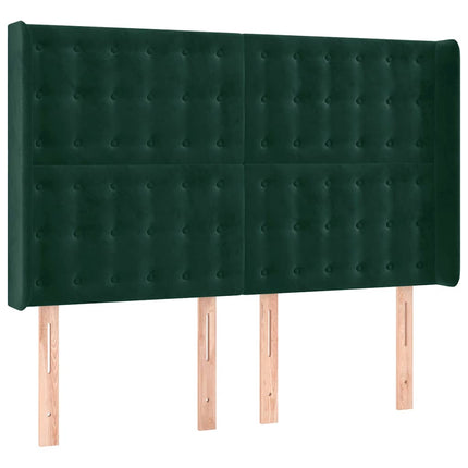 sengegavl med kanter 147x16x118/128 cm fløjl mørkegrøn