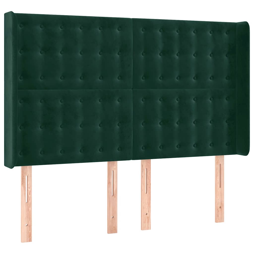 sengegavl med kanter 147x16x118/128 cm fløjl mørkegrøn