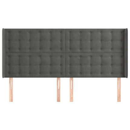 sengegavl med kanter 163x16x118/128 cm fløjl mørkegrå