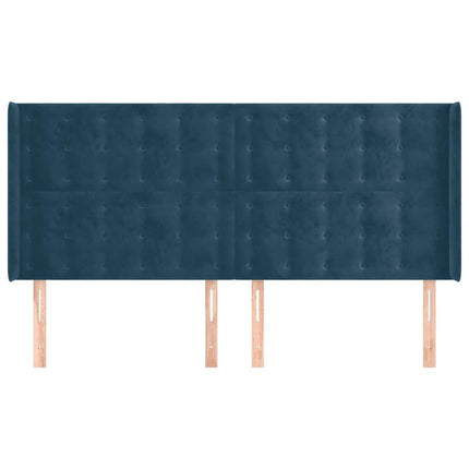 sengegavl med kanter 163x16x118/128 cm fløjl mørkeblå