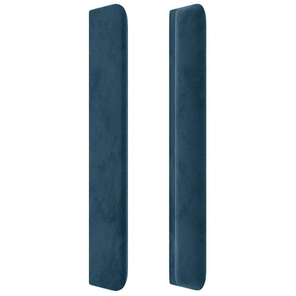 sengegavl med kanter 163x16x118/128 cm fløjl mørkeblå