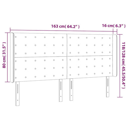 sengegavl med kanter 163x16x118/128 cm fløjl mørkeblå