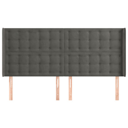 sengegavl med kanter 183x16x118/128 cm fløjl mørkegrå
