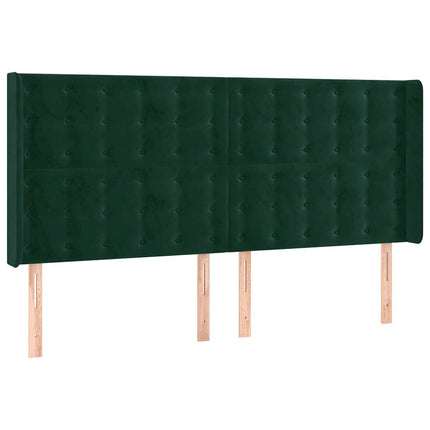 sengegavl med kanter 203x16x118/128 cm fløjl mørkegrøn