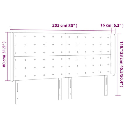 sengegavl med kanter 203x16x118/128 cm fløjl mørkeblå