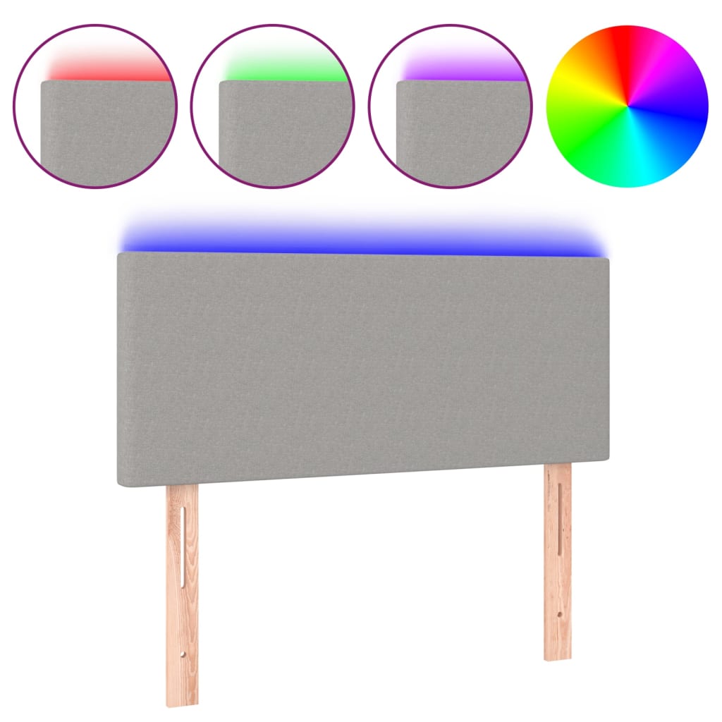sengegavl med LED-lys 90x5x78/88 cm stof lysegrå