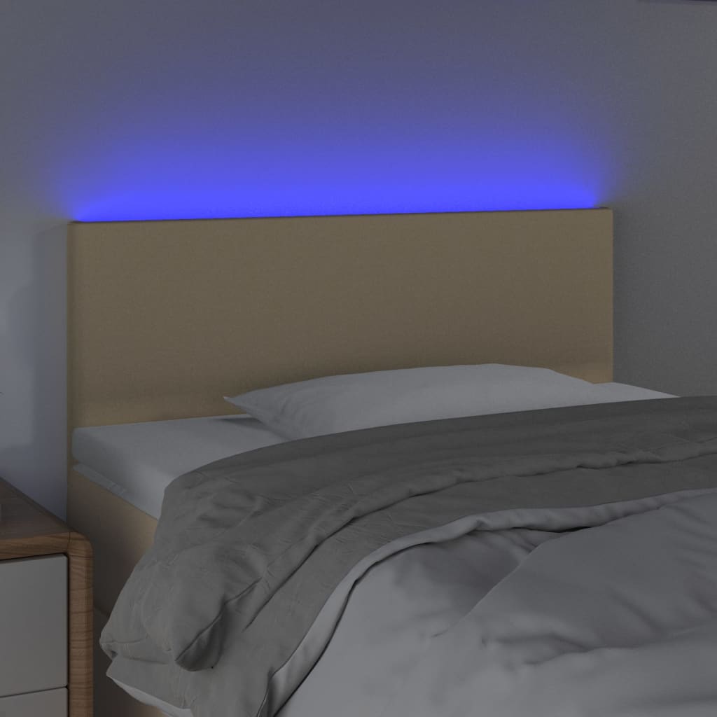 sengegavl med LED-lys 90x5x78/88 cm stof cremefarvet