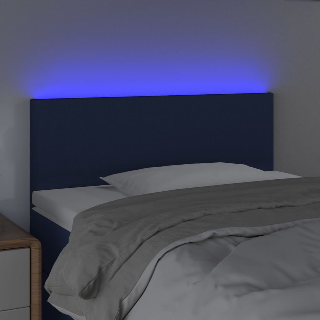 sengegavl med LED-lys 100x5x78/88 cm stof blå