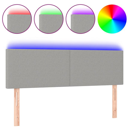 sengegavl med LED-lys 144x5x78/88 cm stof lysegrå