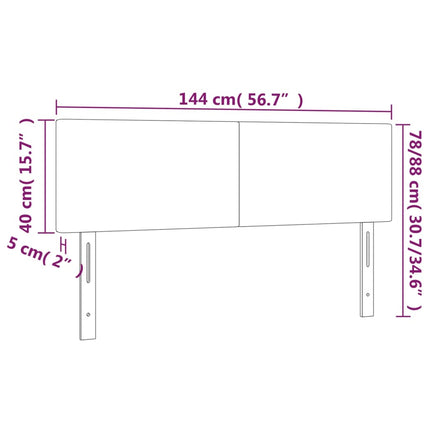 sengegavl med LED-lys 144x5x78/88 cm stof lysegrå